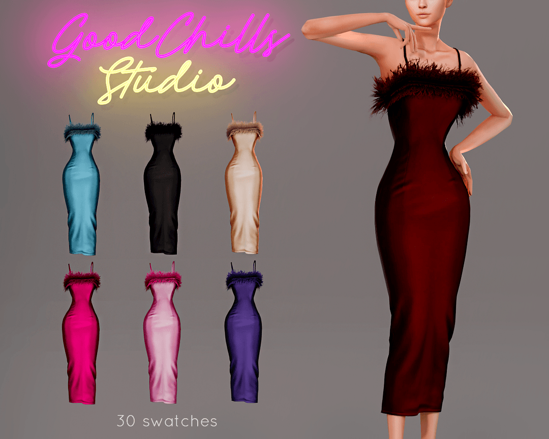 Скриншот мода Платье с перьями